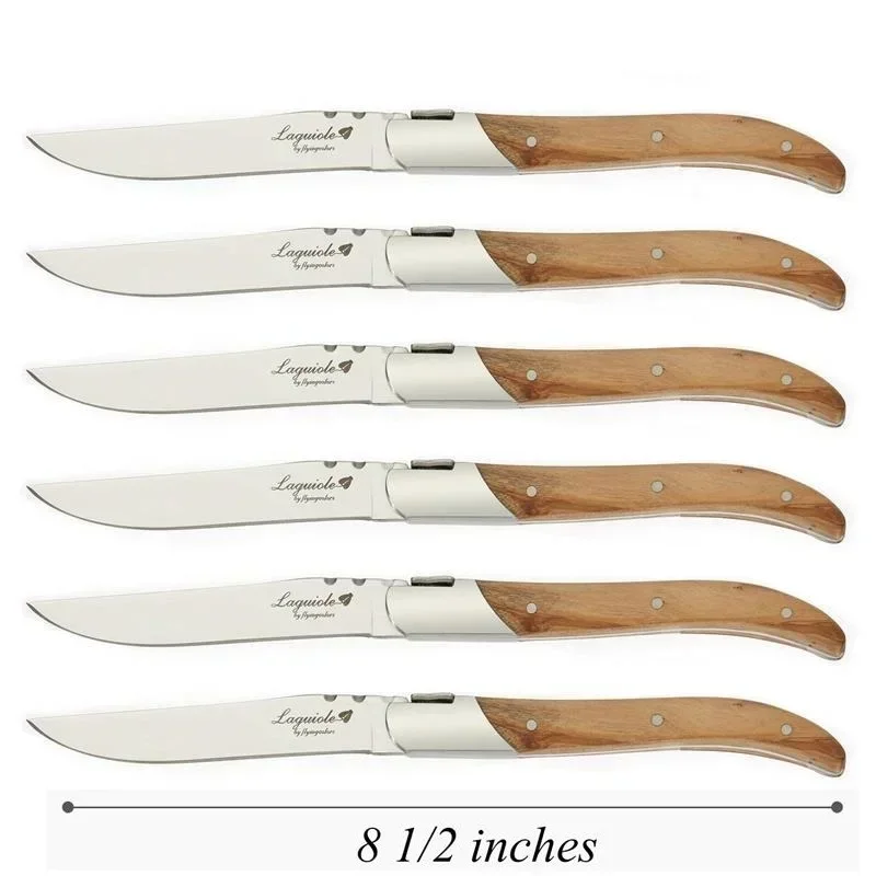 2-10pcs Laguiole Steak Knifes Dinner Knives Olive Wood Handle Dinnerware Stainless Table Knife and Fork Wooden Tableware Cutlery