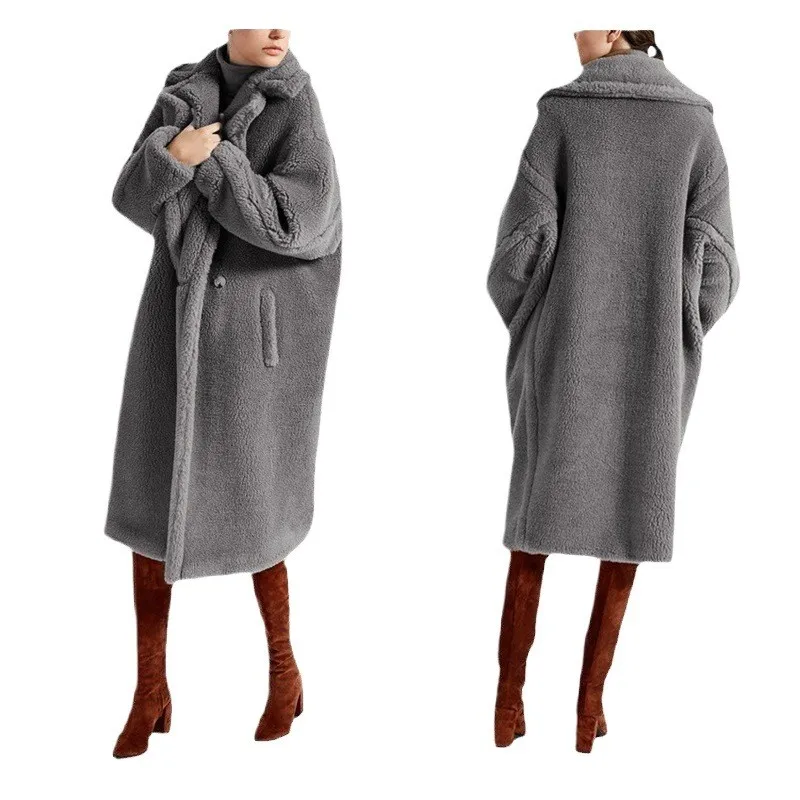 هذا معطف الفرو المختلط المكون من قطعة واحدة للنساء متوسط الطول مع خندق سميك #5