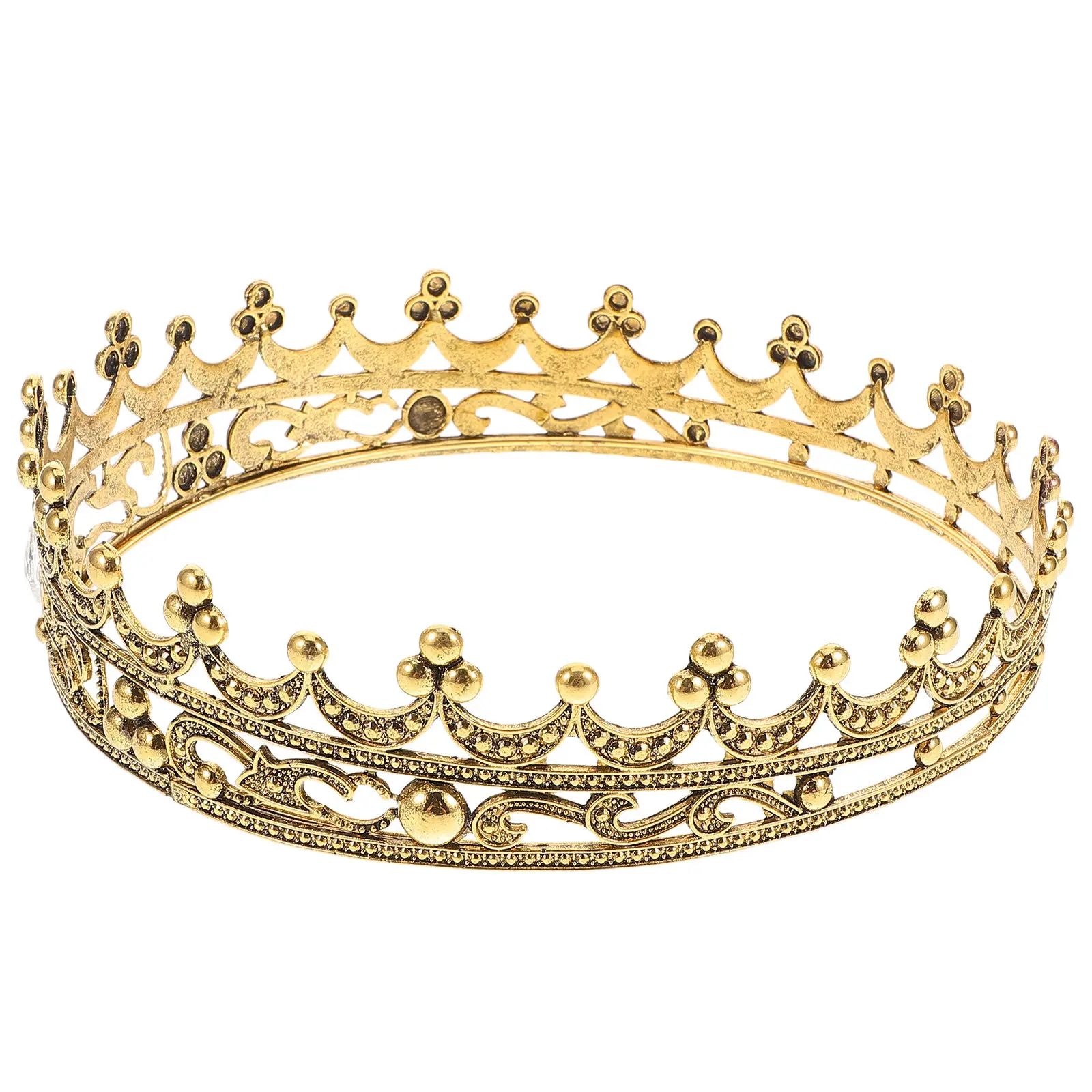 Round Adult Crown Alloy Goldtone Plated Elegant Birthday Graduation Party Prom Hair Jewelry Headpiece for Women Men