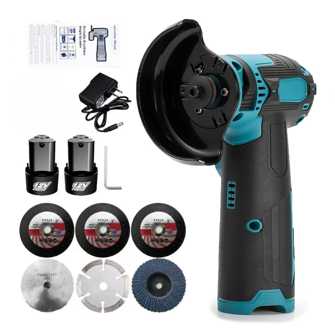 Brushless Lithium Electric Angle Grinder 12V Wireless Cutting Machine 76mm Multi Saw Blade Set Handheld Mini Cutting Machine