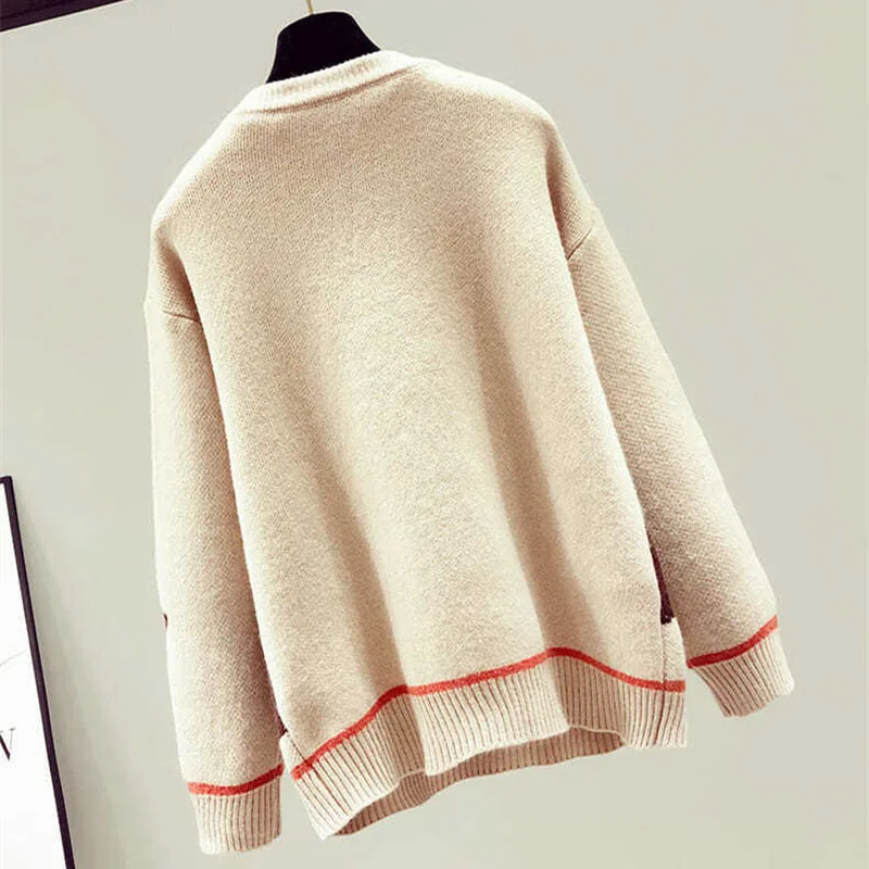 Autumn Winter Lady Versatile Round Neck Knitting 2024 Female Fashion Long Sleeved Sweater Women Loose Fitting Pullover Knitwear