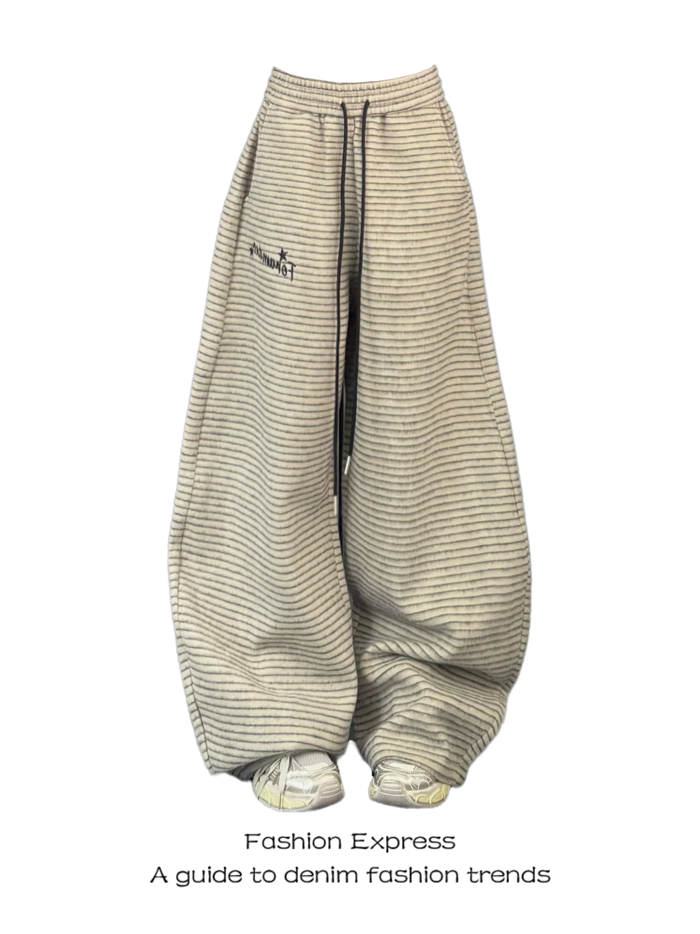 

Ladies Casual Striped Loose Trousers High Waist Straight Leg Pants American Sle Vintage Loose Fit Dstring Waist