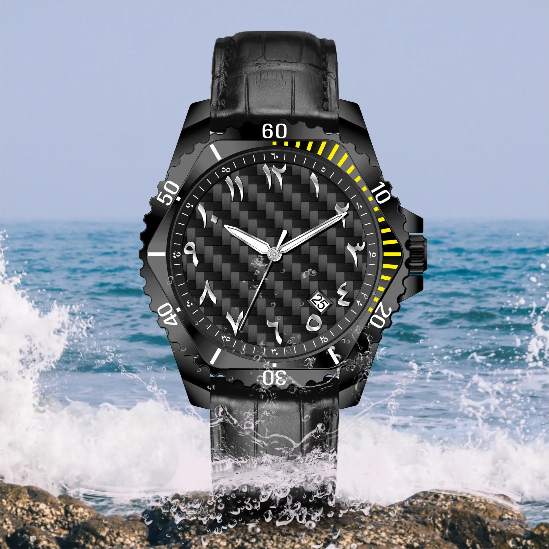 Men's Arabic Numerals Waterproof Quartz Watch – Leather Strap, Casual & Classic