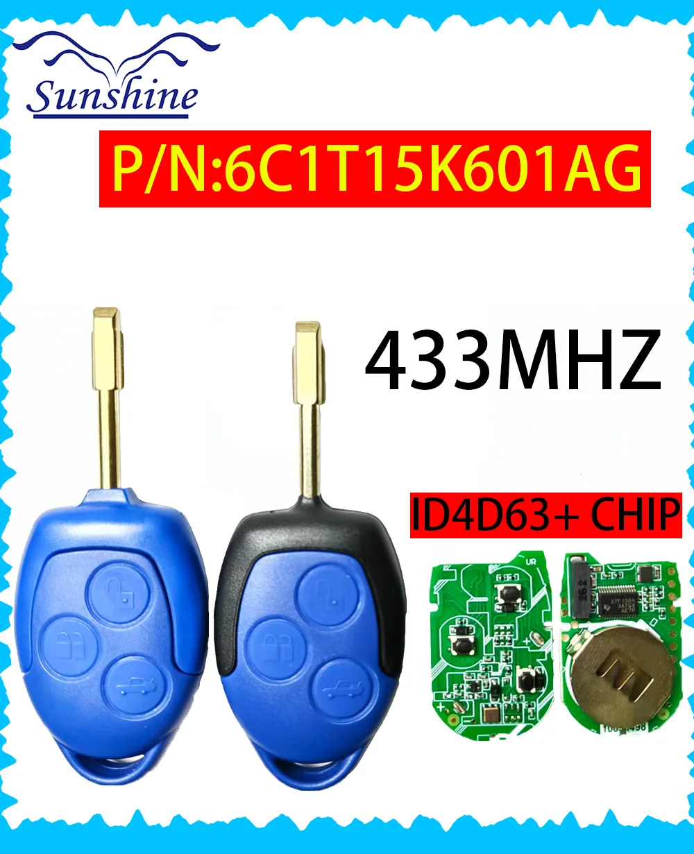 

Sunshine 433MHz 4D63+ chip Blue Remote Car Key/PCB Board P/N-6C1T15K601AG For Ford Transit ford Transit-2006 to 2013 year key