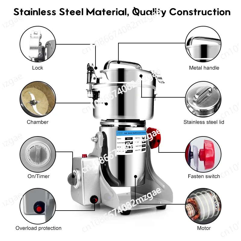 Parts Free Big Capacity 800G 3000W Herb Grinder Coffee Machine Grain Spices Mill Medicine Wheat Mixer Dry Food Grinder