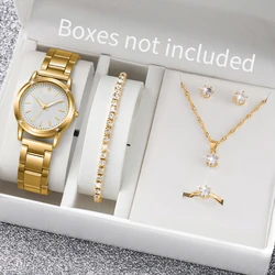 6PCS/Set Fashion Women Watches Gold Plated Band Ladies Quartz Watch Rhinestone Jewelry Set Relogio Feminino（Without Box）