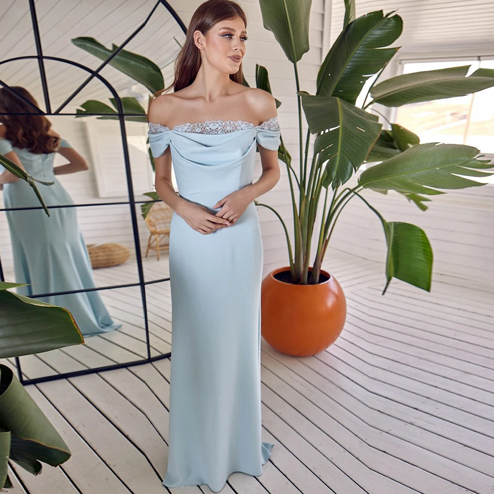 Vestidos de noche elegantes con hombros descubiertos para mujer, sin mangas, hasta el suelo, con cuello barco, sencillos, para invitadas de boda, Vestido de Novia