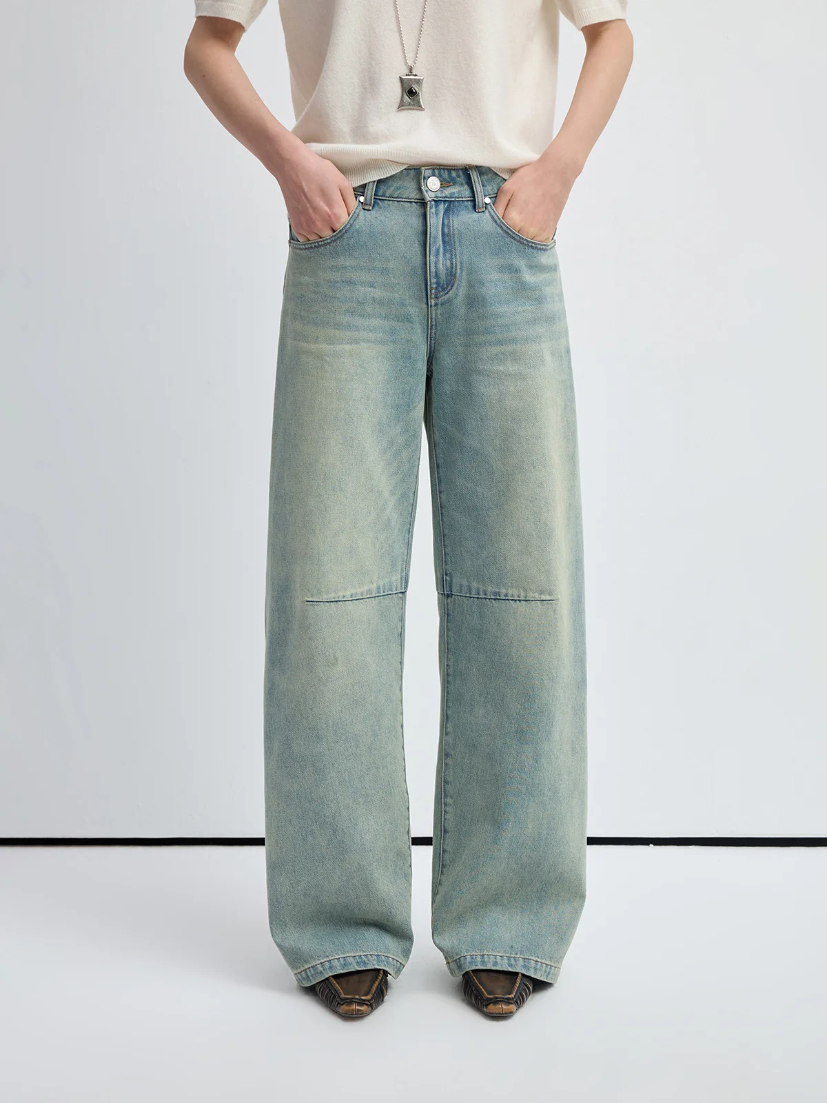 

JUSLIN повседневные джинсы с низкой талией, потертые женские хлопковые джинсы с ферментным камнем и прямыми штанинами L9