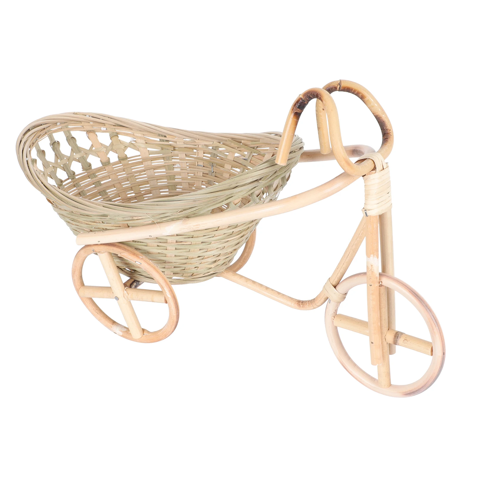 

Bamboo Woven Basket Tricycle Shaped Food Server Storage Container Dinning Room Decor Vegetable Khaki Fried Kitchen Tray