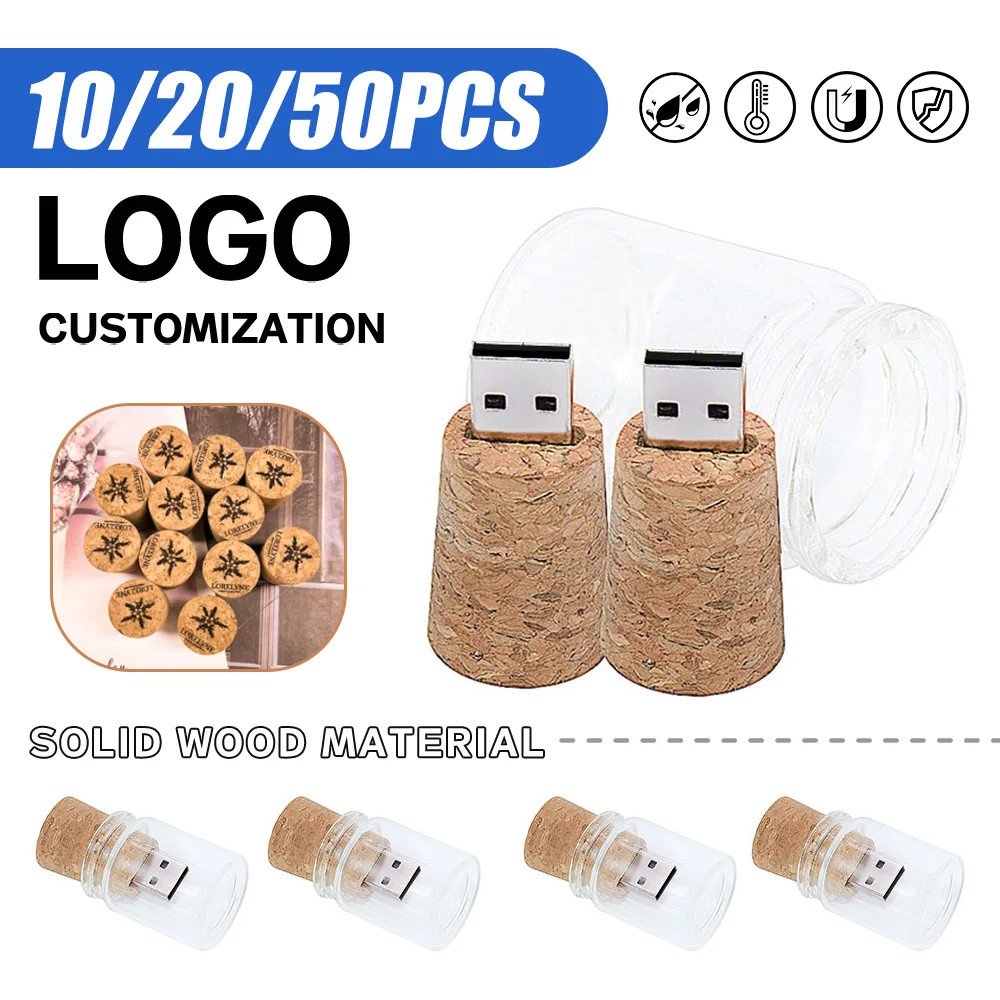 

10/20/50 шт./лот, новая бутылка для дрейфа, USB 2,0, флэш-накопители, стеклянный деревянный пробковый флэш-накопитель, 16 ГБ, 32 ГБ, 64 ГБ, 8 ГБ U-диск, бесплатный индивидуальный логотип