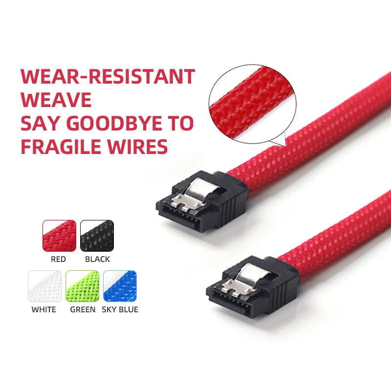 Lecolli 6Pcs 50cm Sata3 7pin Data Cables 6gb/s Ssd Cable Hdd Hard Disk Drive Cord Line With White Red Color Nylon Sleeved