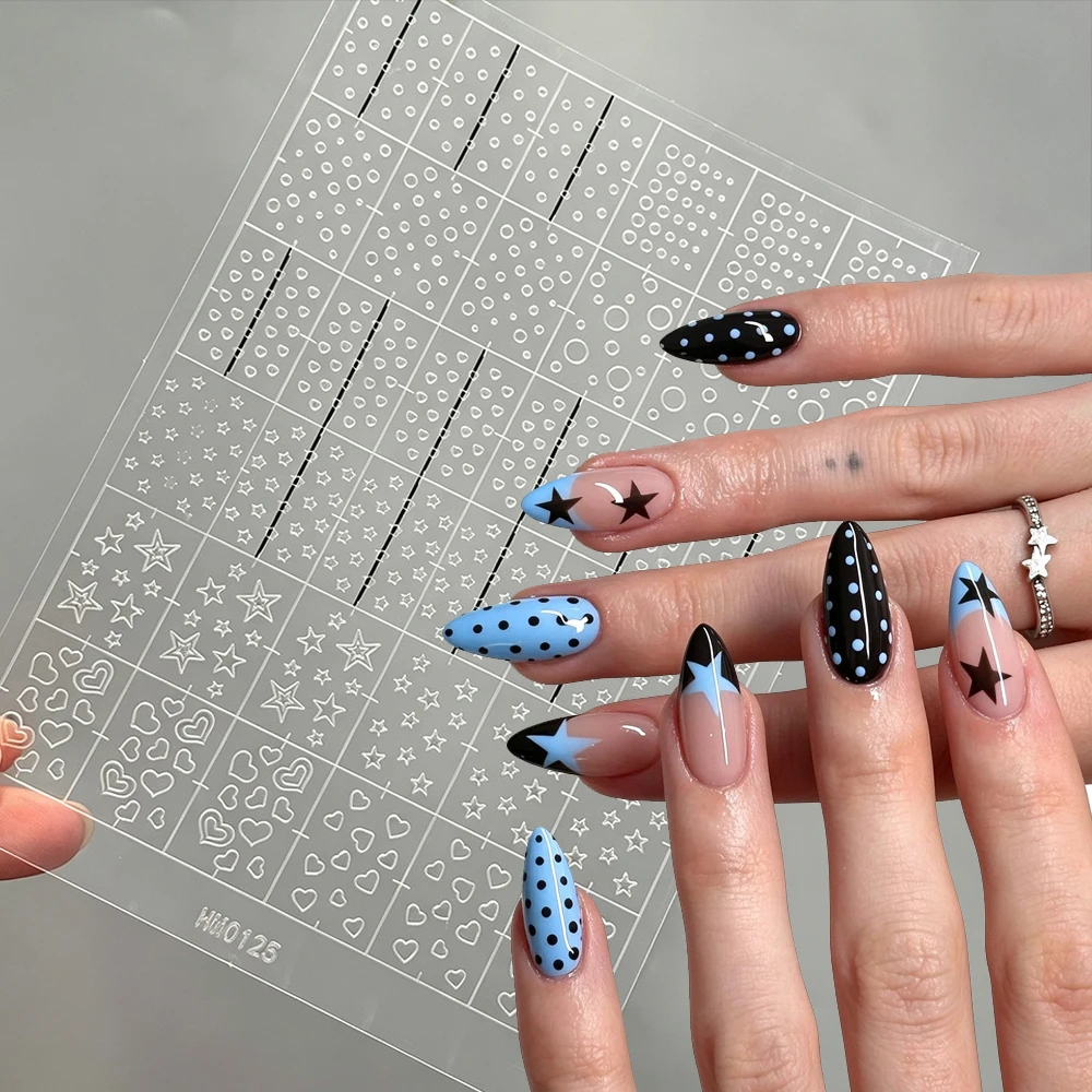 Y2K Multi‑Pattern Clear Hollow Nail Art Stencils Sticker 3D Heart Polka Dot Star Design Nail Decal DIY Manicure Aid Guide Tools