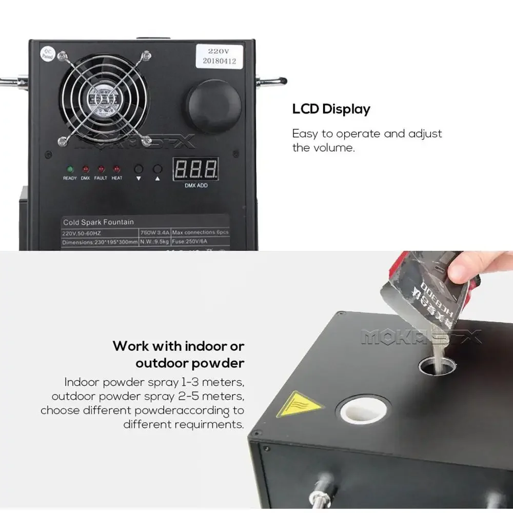 MOKA SFX 750w Stage Cold Spark Machine con Flight Case Wedding Machine Wireless Electric DMX Cold Sparkler