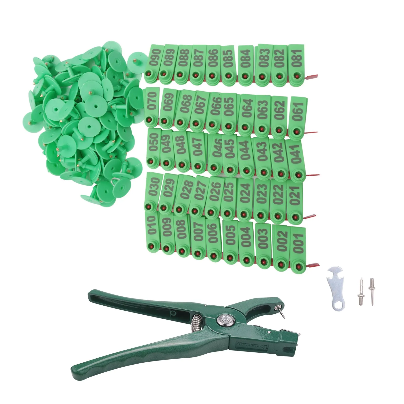 ABLQ Livestock Animal Ear Tag Pliers, With Number 001-100 Ear Tags And 3 Pins, For Installing Cattle Sheep Pigs Ear Tags