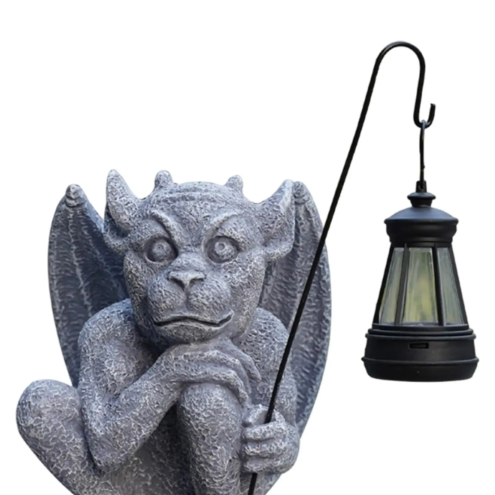 Outdoor Solar Powered Gargoyle Sculpture Large Resin Garden Statue Weatherproof Decorative Lamp for Patio Yard Lawn