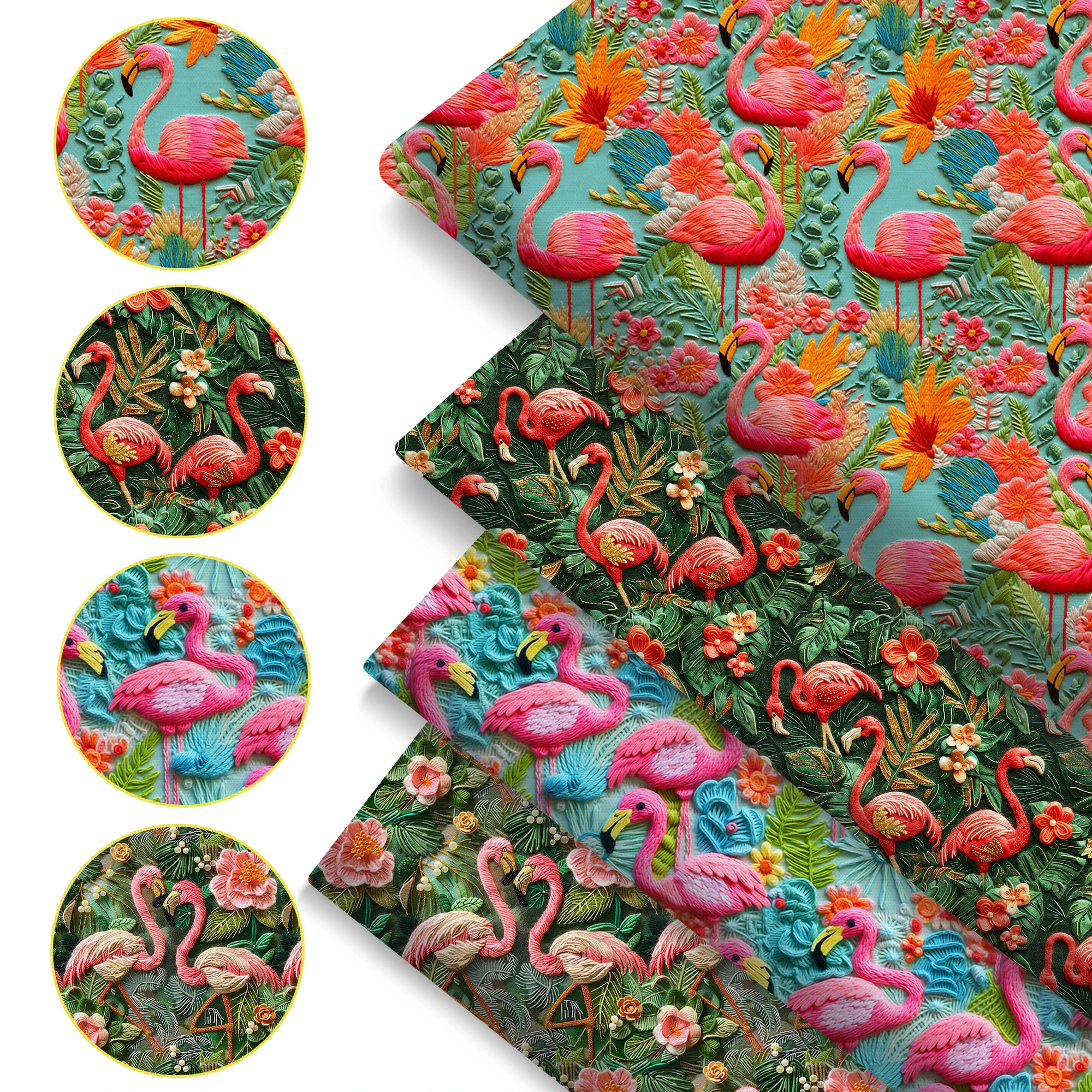 Pre-cut 4pcs/set 7.87x7.87inch(20x20cm) Imitation Embroidery Flamingo Print Precut Quilting Fabric Fat Quarter Fabric