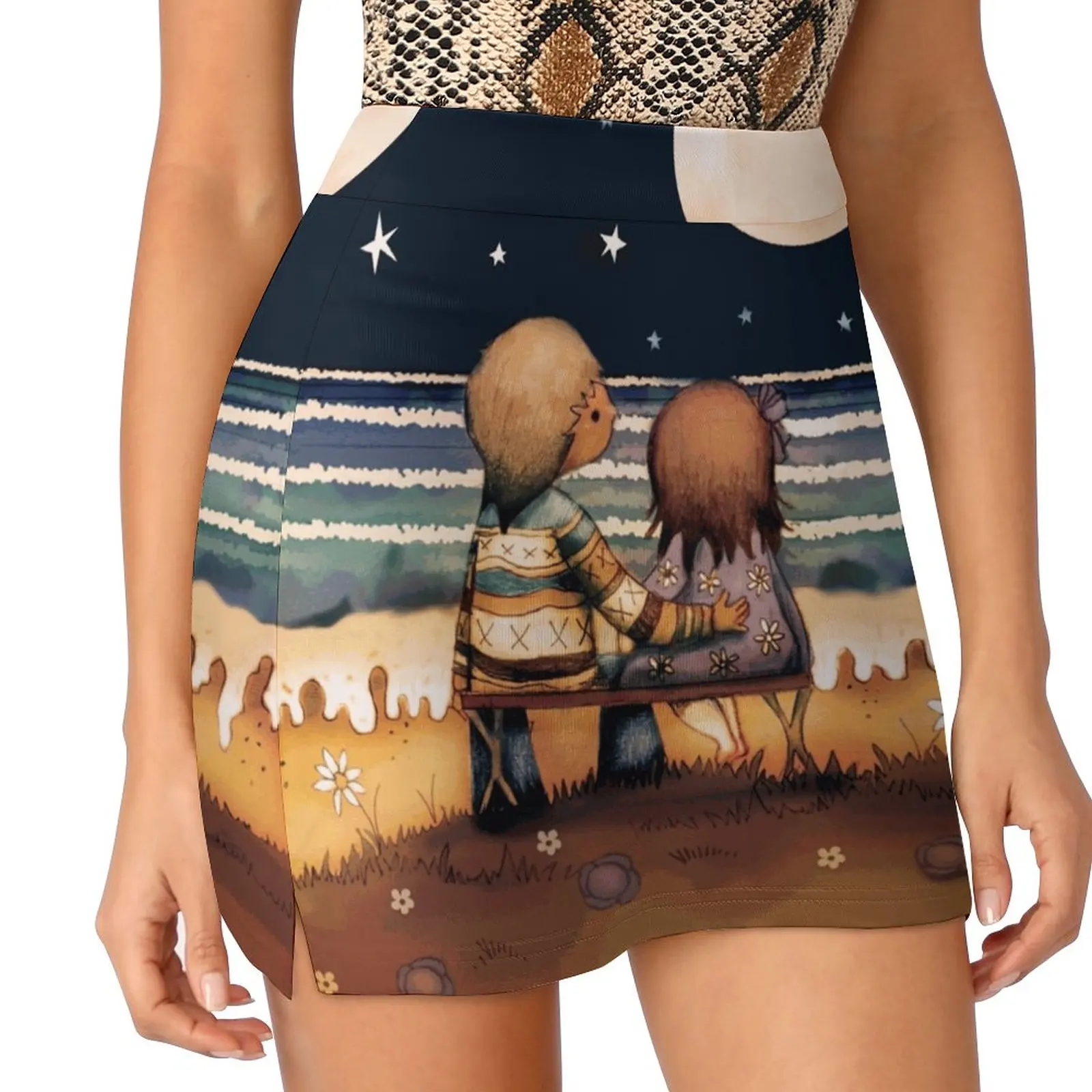 The Stars , The Moon And The Tide Women's skirt Mini Skirts A Line Skirt With Hide Pocket Night Night Sky Moon Stars Full Moon