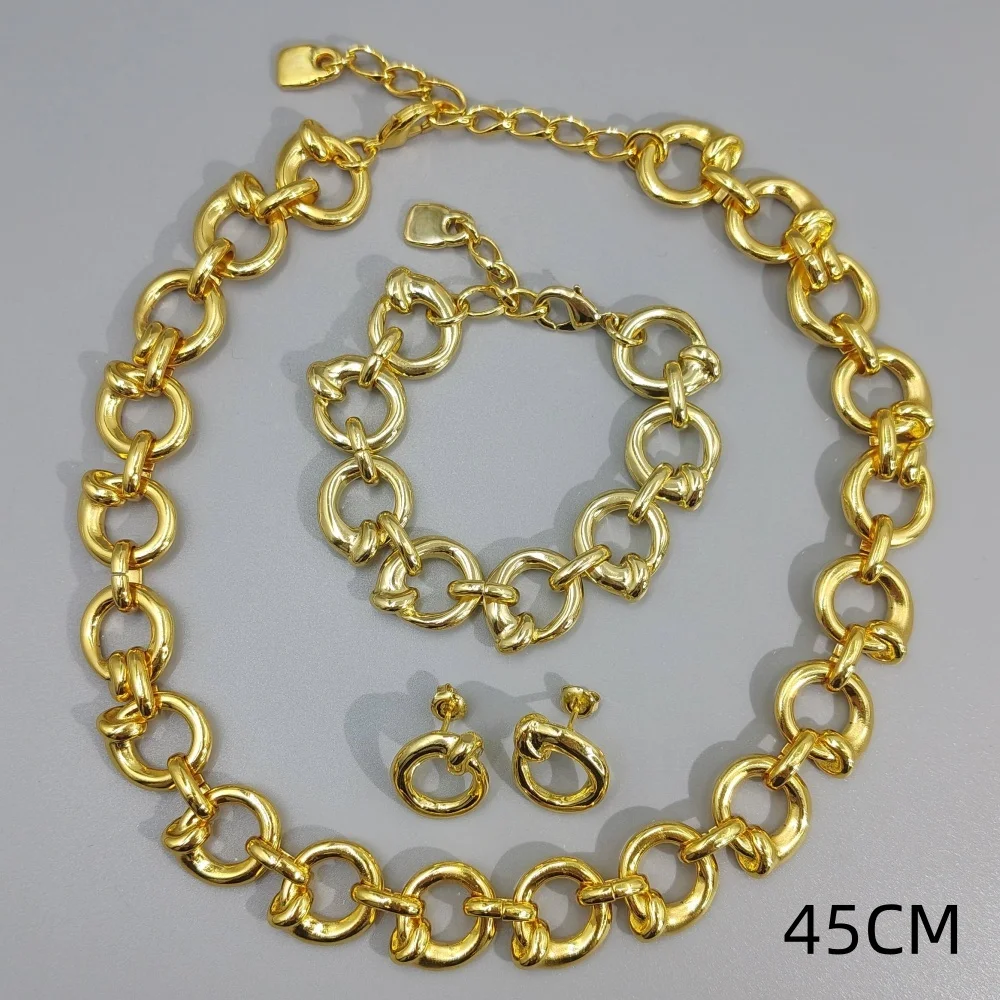 2026 Spain's niche neutral style gold silver geometric jewelry three piece set accessories creative gift