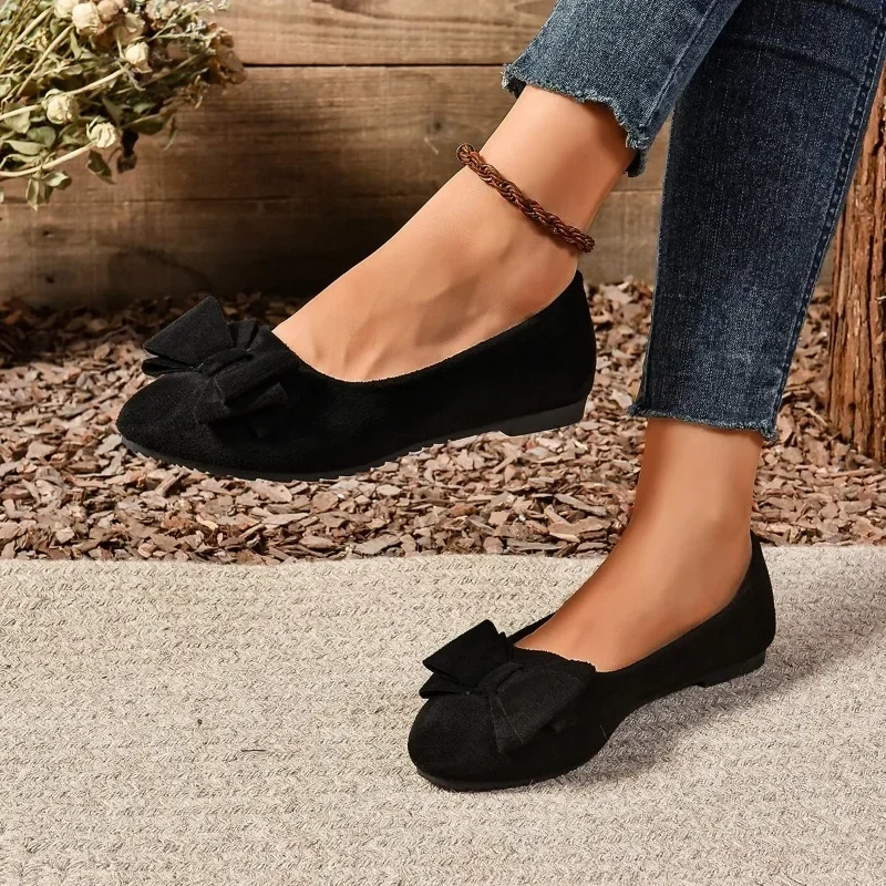 Chaussures plates peu profondes pour femmes avec nœud papillon, chaussures plates haricot, talons bas à la mode, grande taille, haute qualité, offre spéciale, 2024