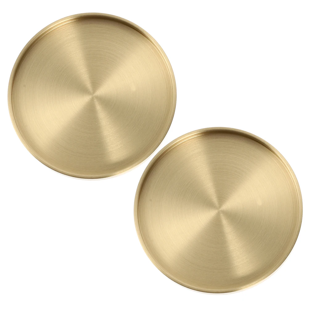 

2pcs Round Teacup Coasters Heat-Resistant Brass Coasters Anti-Scald Mats Golden Household Cup Mat Desktop Protection Tea Cup