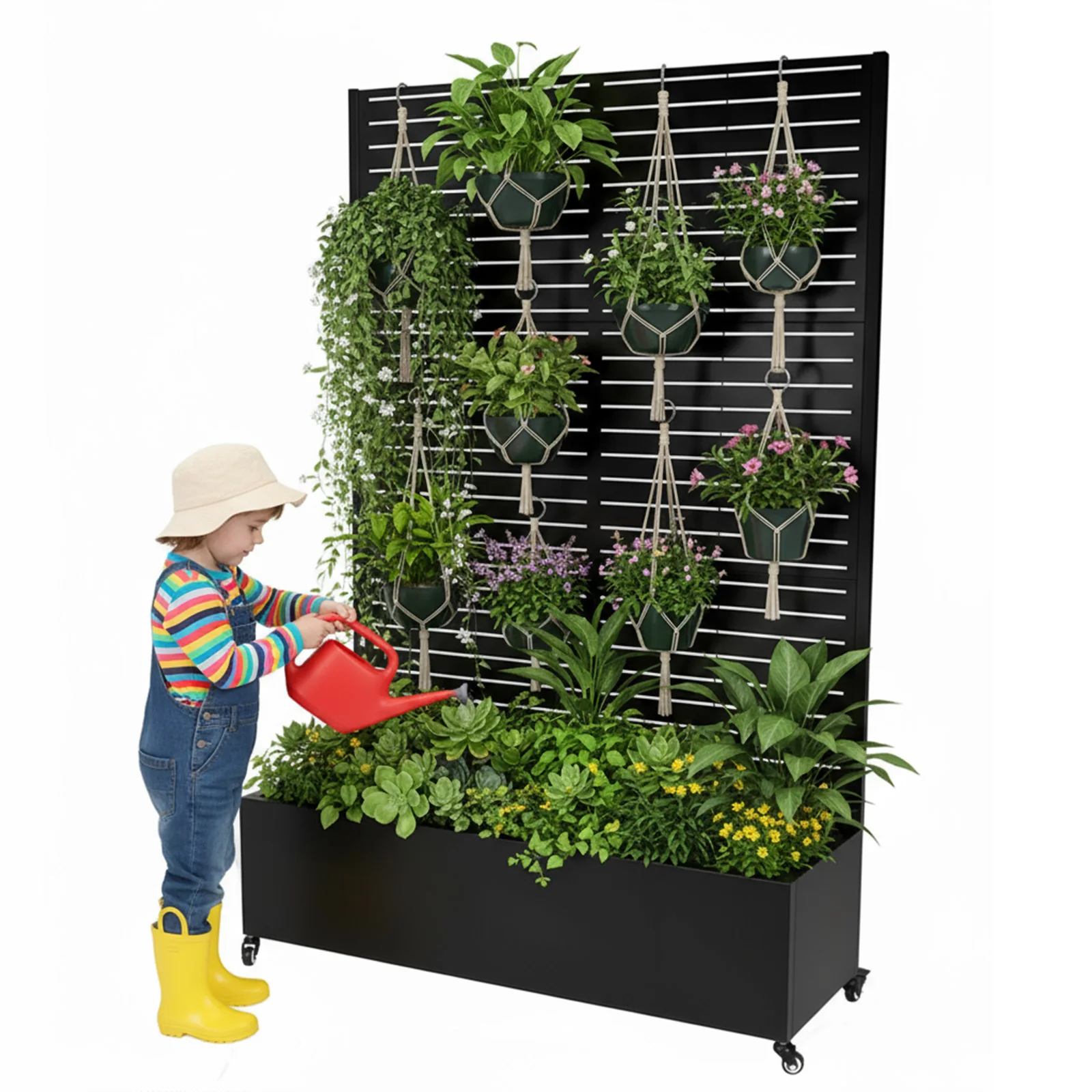 

70.87x47.24x15.75inch Metal Planter Box Drainage Hole Privacy Screen Planter Box On Wheels for Patio Deck Balcony Climbing Vines