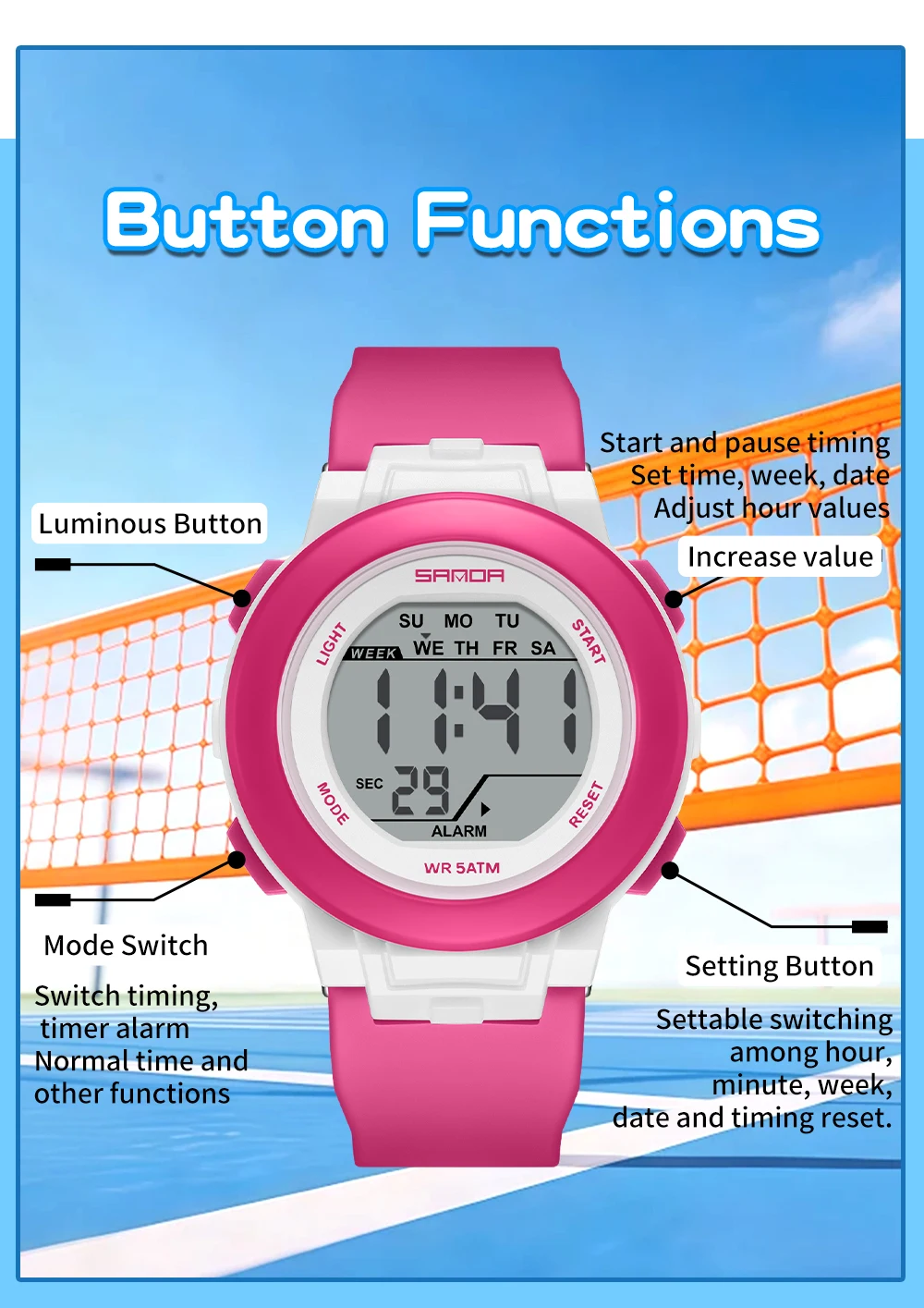 SANDA New 6383 Multifunctional Color Light Watch for High School Students' Sports, Men's and Women's Electronic Watches