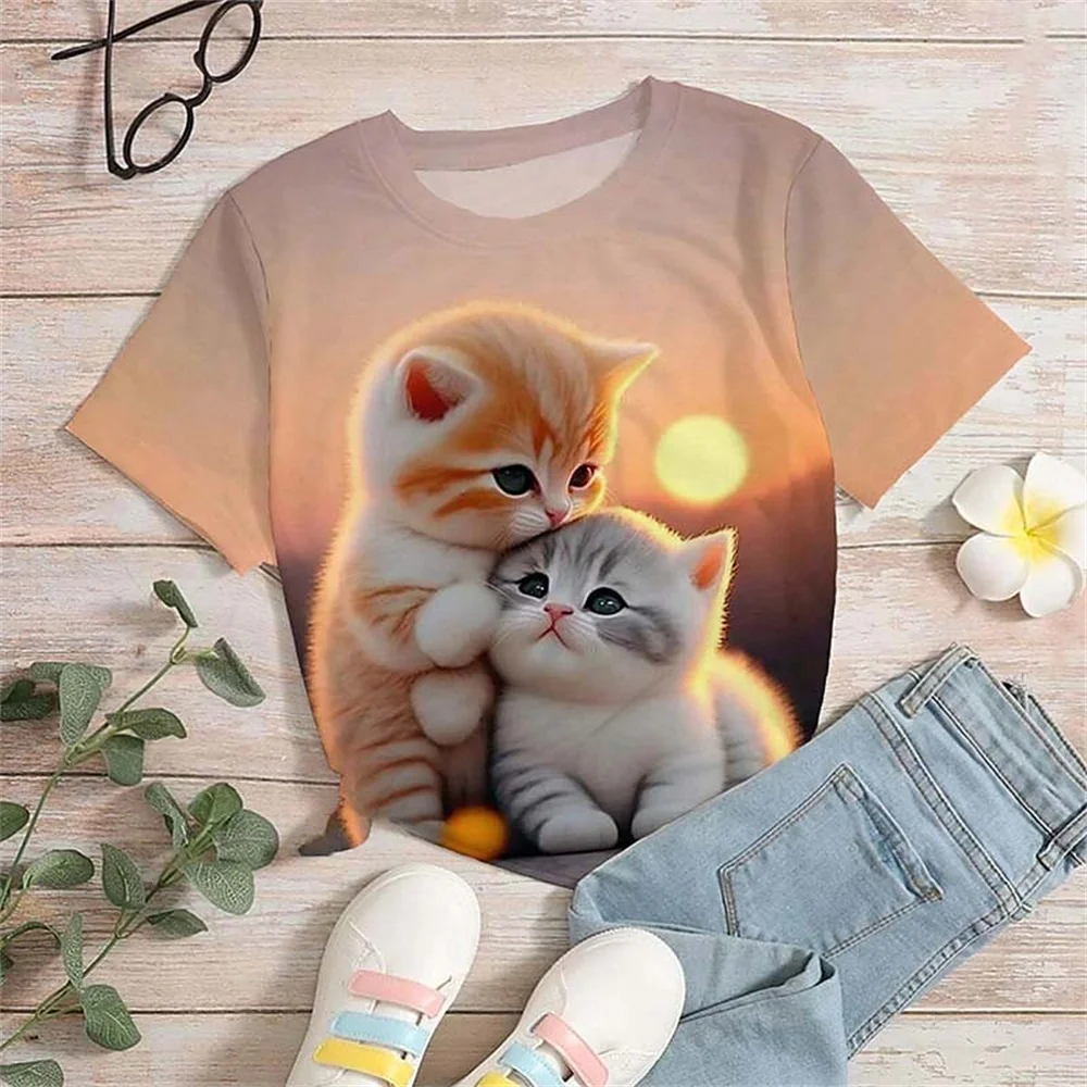 Camiseta informal de verano para niña, Camiseta cómoda y transpirable de manga corta con estampado 3d, divertida