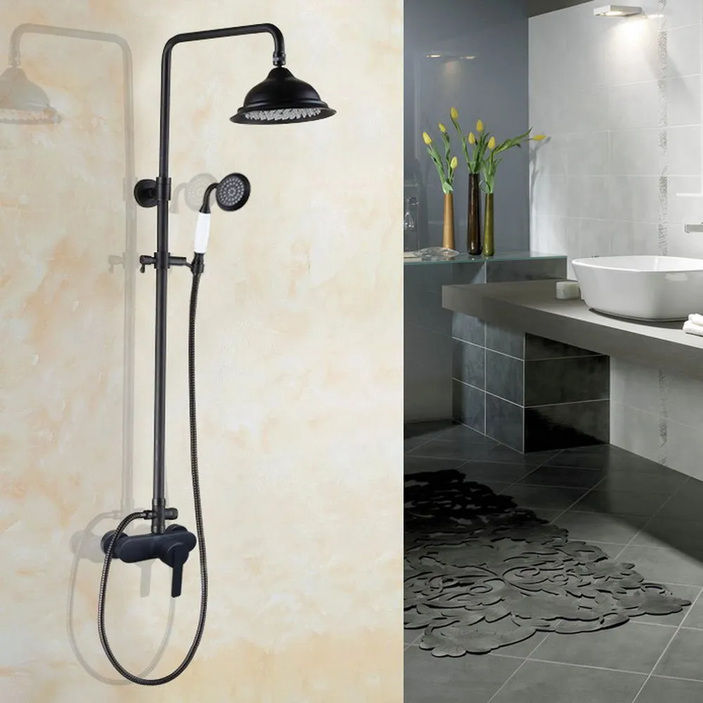 

Bathroom Shower Set Oil Rubbed Bronze with Handshower Single Handle Wall Mounted Shower Faucet Tap zhg157