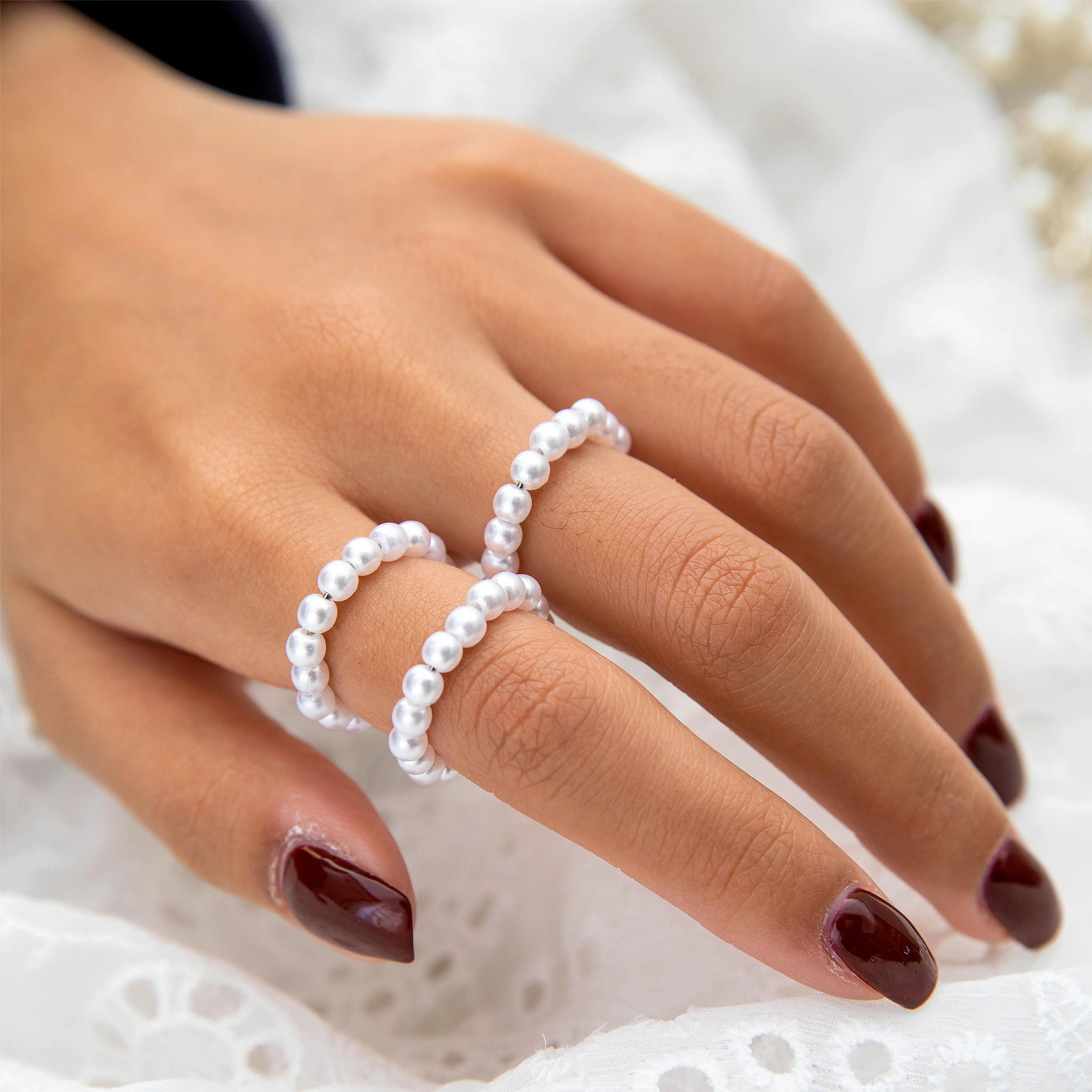 Tocona Colorful Beaded Joint Ring Sets for Women Charms Handmade Flowers Party Jewelry Accessories Anillo 3pcs/sets 20782