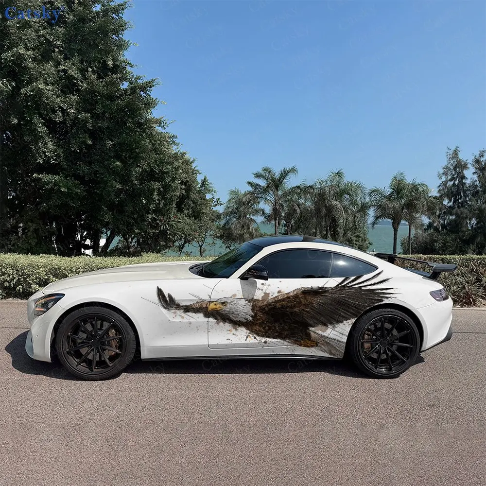 2pcs Eagle Dive Hand-drawn Painting, Durable, Fade-resistant, Enhance Vehicle Aesthetics With Artistic Design Car Vinyl Wraps