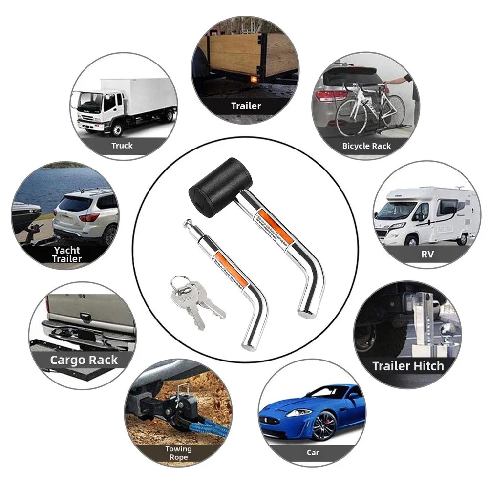 

5/8 1/2 Inch Chrome Plated Carbon Steel Trailer Hitch Lock for Truck RV Yacht with Rotating Head and Dual Keys