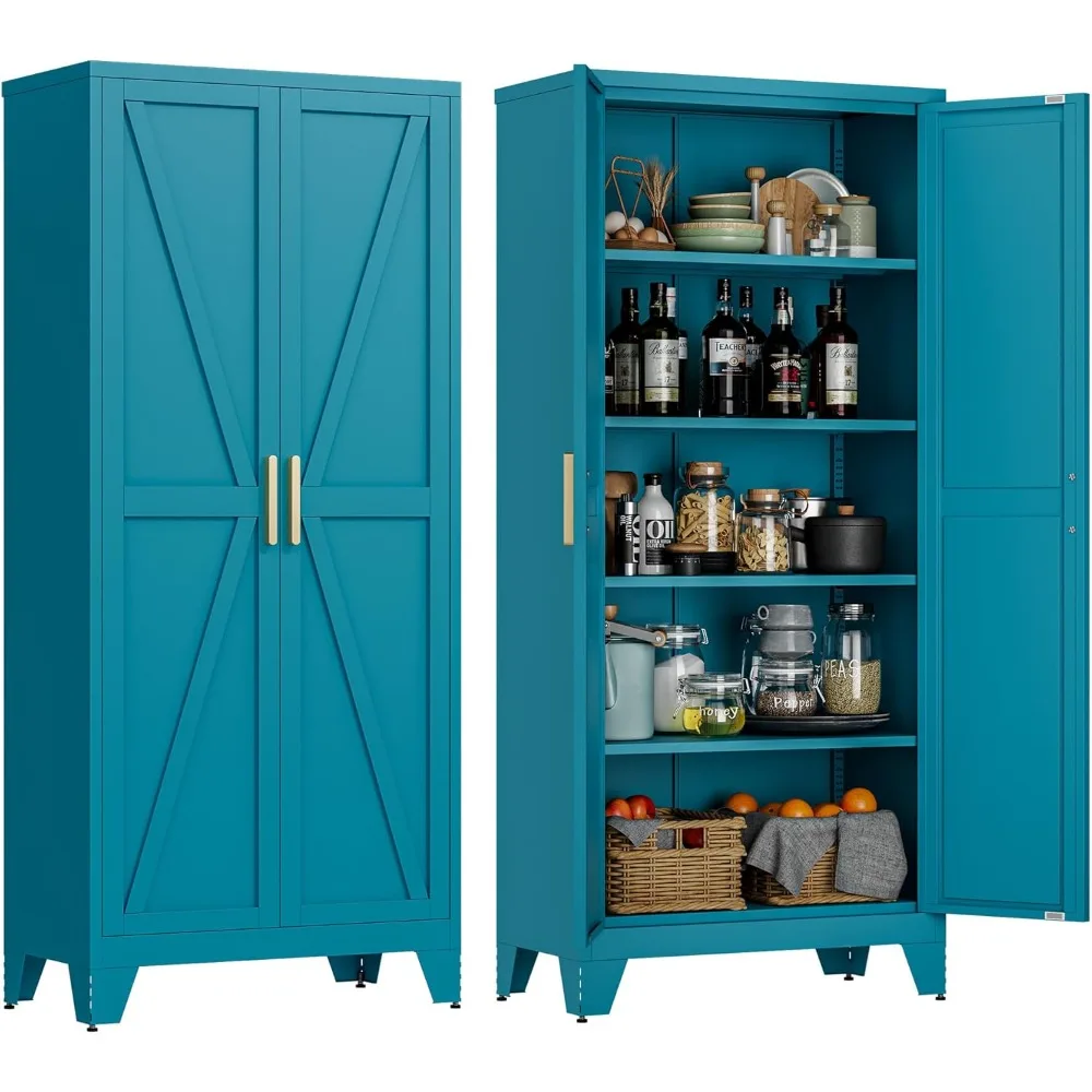 

71" Tall Metal Storage Cabinet with 2 Doors and 4 Adjustable Shelves, 5-Tier Kitchen Pantry Storage Cabinet for Kitchen, Living