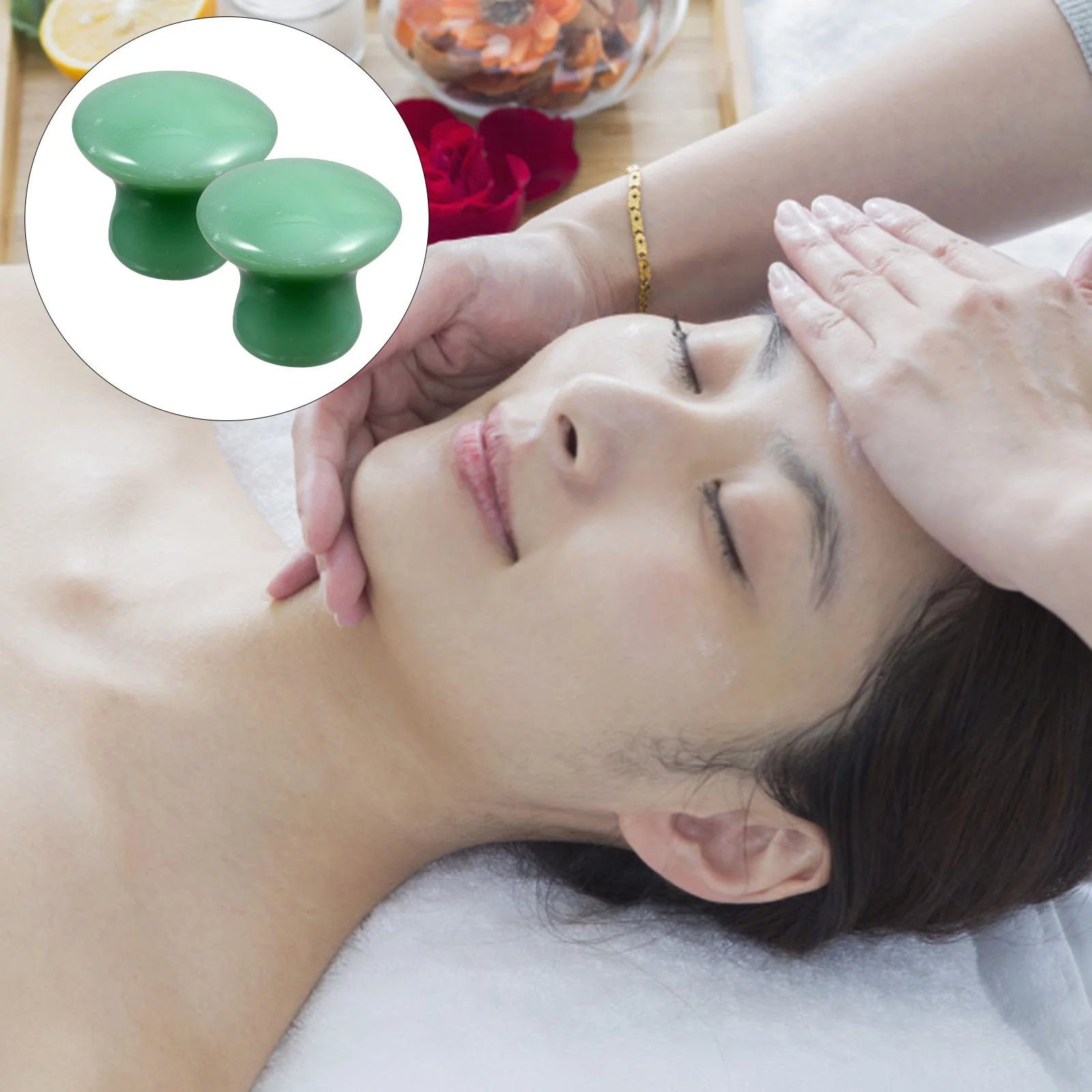 2 Pcs Mushrooms Head Massage Stone Massaging Supplies Jade Green Facial Beauty Massagers Miss