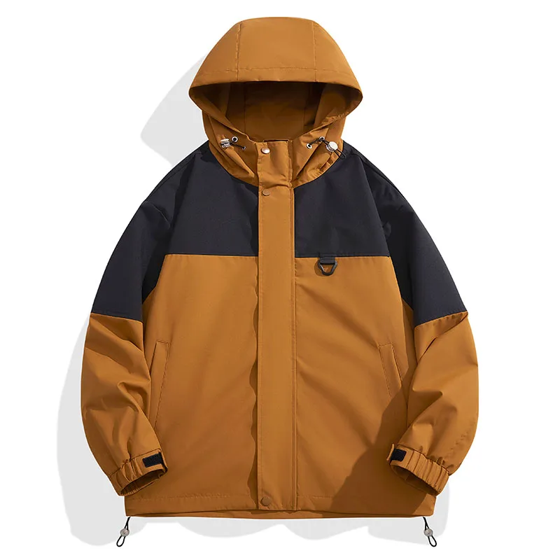 

Women's Waterproof Rain Jacket Unisex Raincoat Hooded Hiking Jackets Korean Windbreaker Zipper Outdoor Sports Brown Coats Autumn