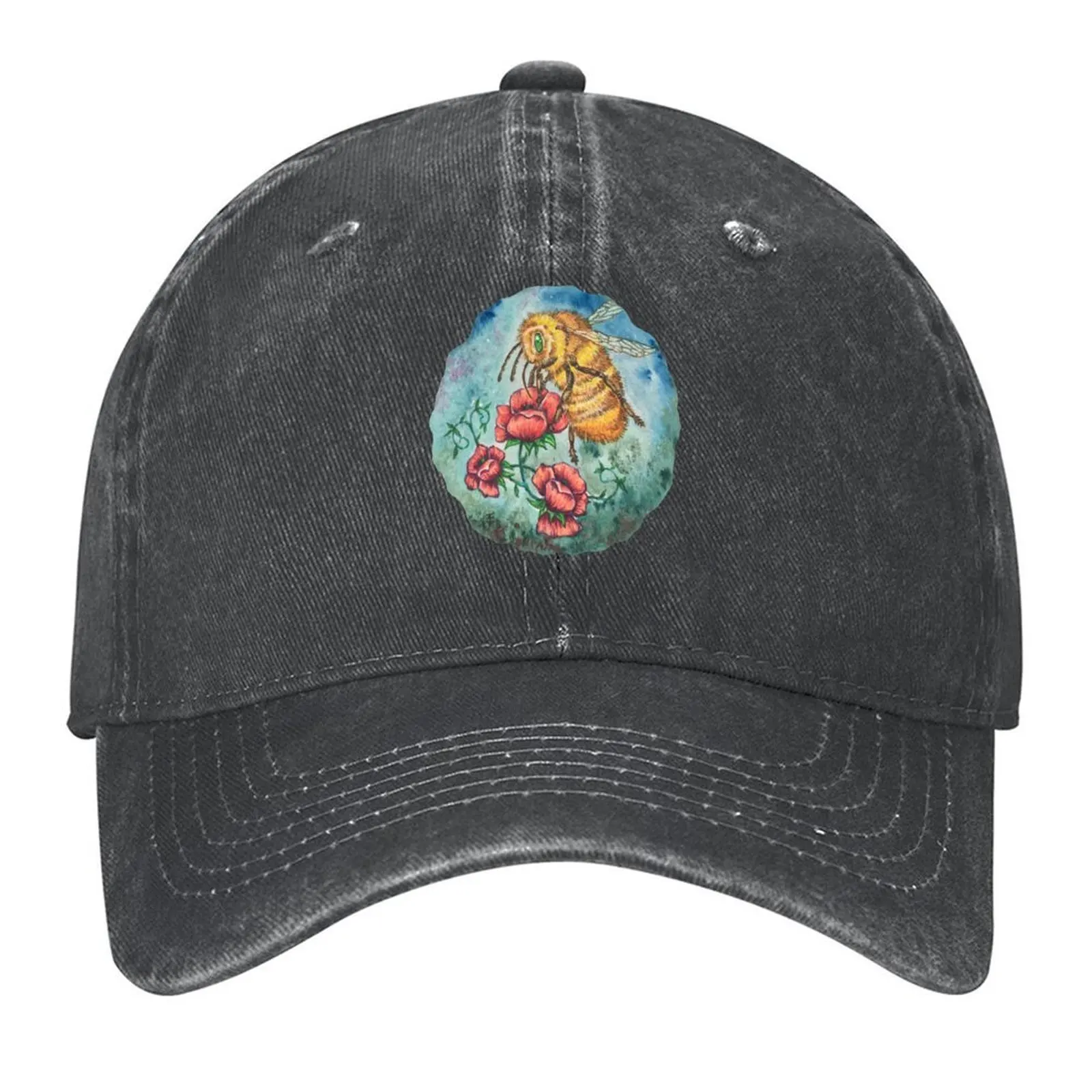 

Watercolour bee collecting pollen from red flowers Baseball Cap Beach Visor Sunhat Ladies Men's