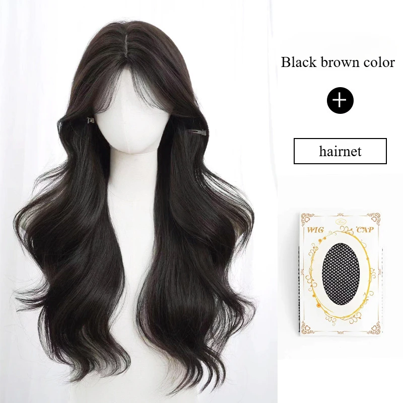 Brown Wig Long Wavy with bangs wigs for Women Middle Part Hairline Natural Daily Party Wear Full Wigs Daily Synthetic Wig