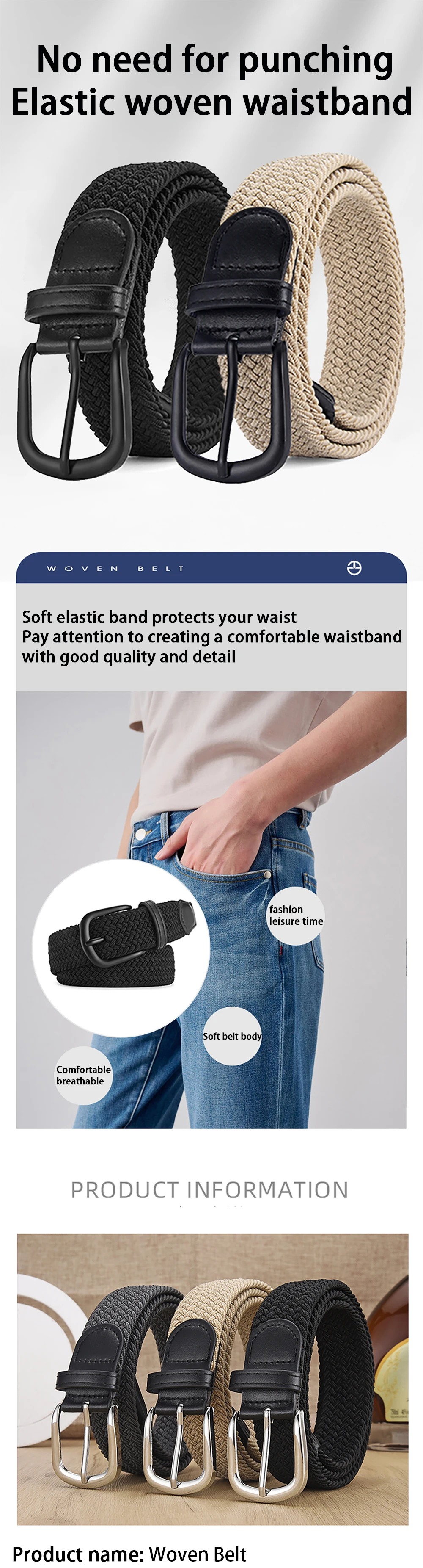 Lässiger gewebter elastischer Gürtel für Herren im Freien, Klettern, Training, Arbeit, Herrengürtel, modischer Damengürtel, gepaart mit Jeansgürtel – Detail 1