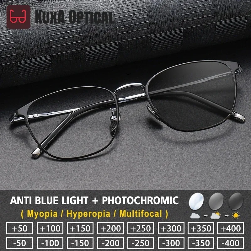 

KUXA новые деловые овальные компьютерные титановые оправы для близорукости, фотохромные очки в стиле ретро, сверхлегкие очки для чтения по рецепту
