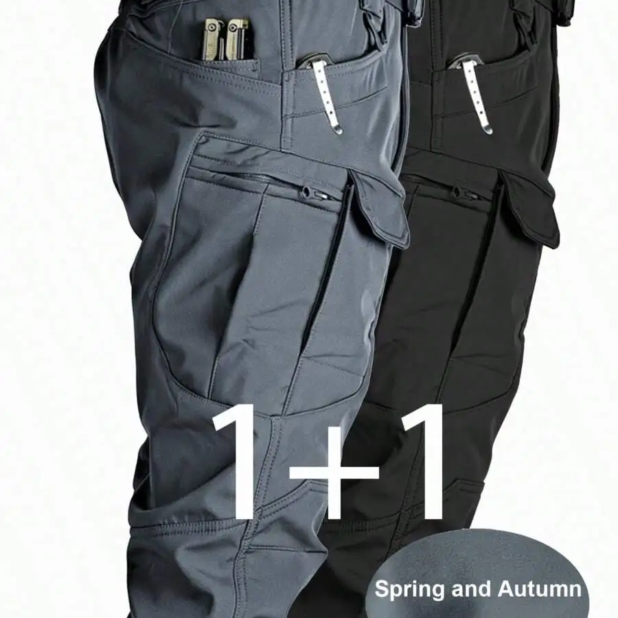 

2 Pcs Mens Cargo Pants Multi Pocket Casual Elastic Breathable For Spring Autumn