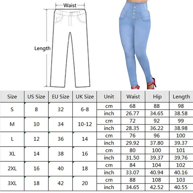 2023 Cintura alta Mulheres Jeans Botões Calça Feminina Slim Elastic Plus Size Stretch Jeans Jeans Azul Skinny Lápis Calça Outono