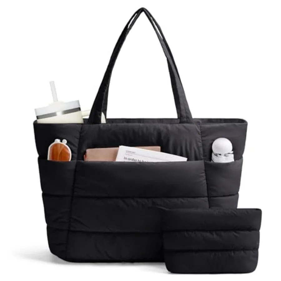 

Nylon Puffer Tote Bag for Women, Puffy Work Nurse Teacher Tote Bag, Quilted Shoulder Bag for Travel, Gym, Gifts