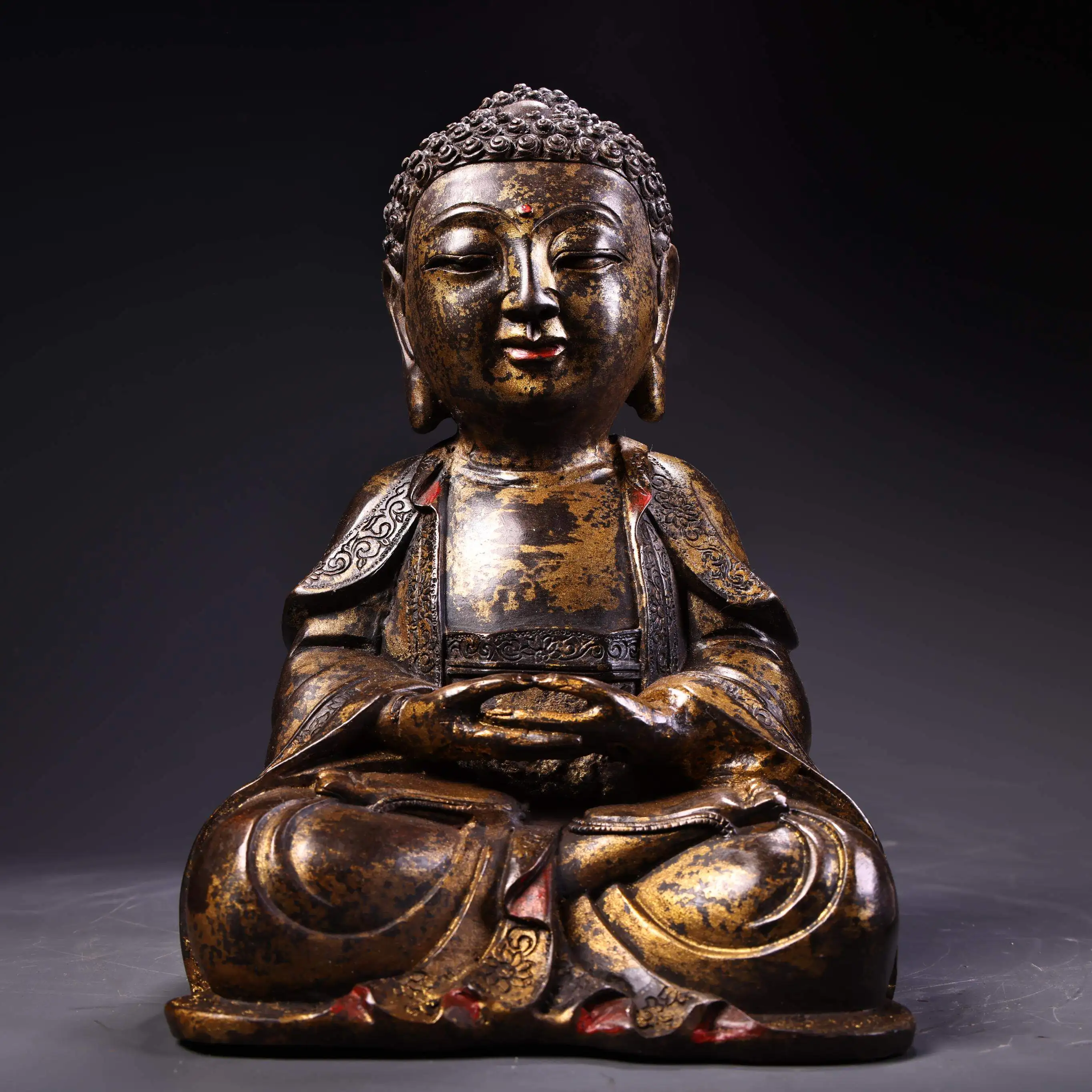 Tibetan Buddhist Pure Copper Shakyamuni Amitabha Buddha Statue Home Temple Desktop Decor