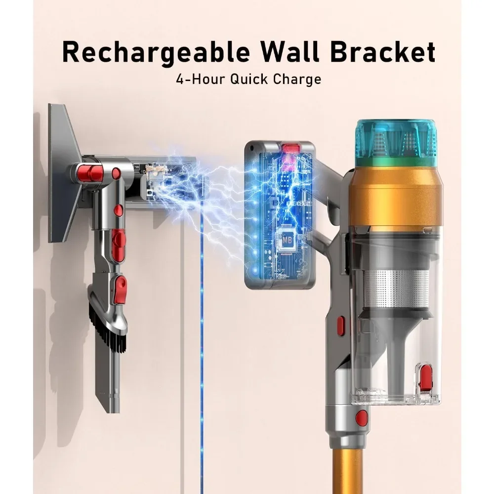 مكنسة كهربائية لاسلكية قابلة للتخصيص بقدرة 600 وات و55 كيلو باسكال، ما يصل إلى 55 دقيقة، مكانس كهربائية للمنزل قابلة لإعادة الشحن على الحائط OLED