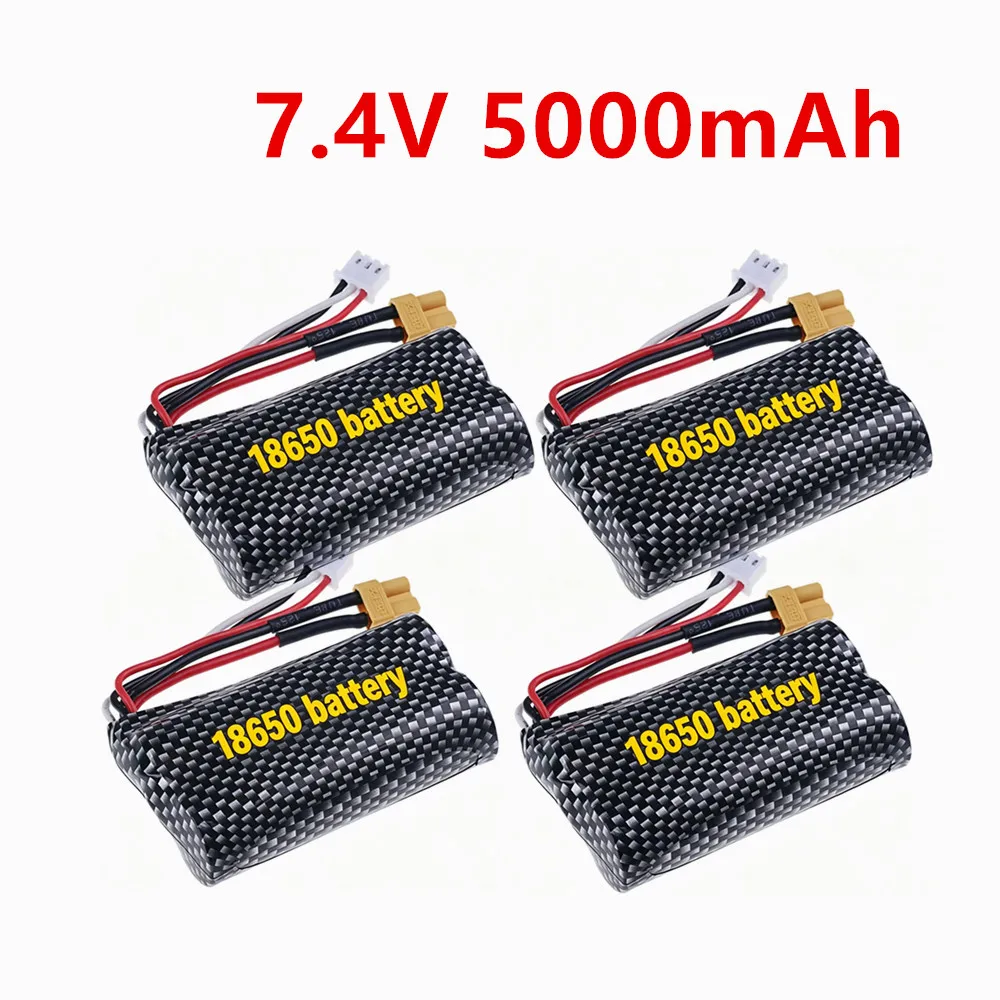 7.4V 5000mAh Li-ion battery For HUINA 580 1580 1583 550 583 582 RC toys Accessory 18650 7.4v battery For RC Cars XT30 Plug