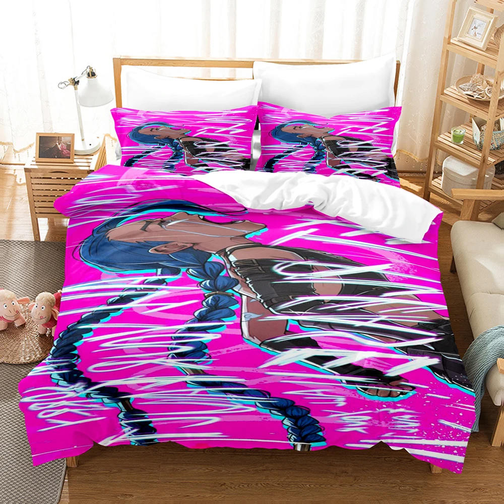 Arcane Anime Game Jinx Bedding Set Bedding Set Cute Quilt Cover Bed Cover With Pillowcase Twin Single Queen King Size Boys Adult