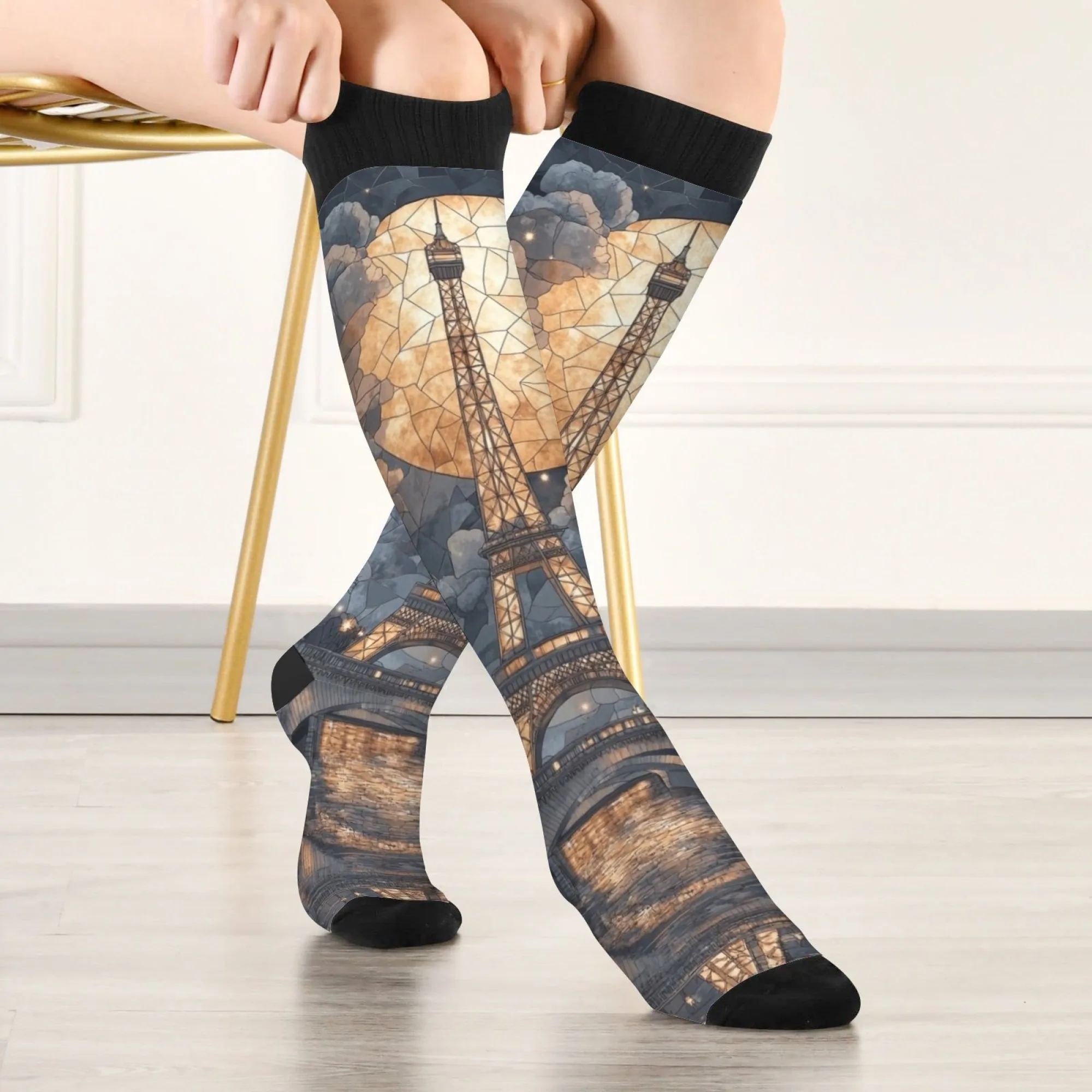 The romantic atmosphere of the Paris night view socks Harajuku style unisex casual compression socks warm fashion stockings