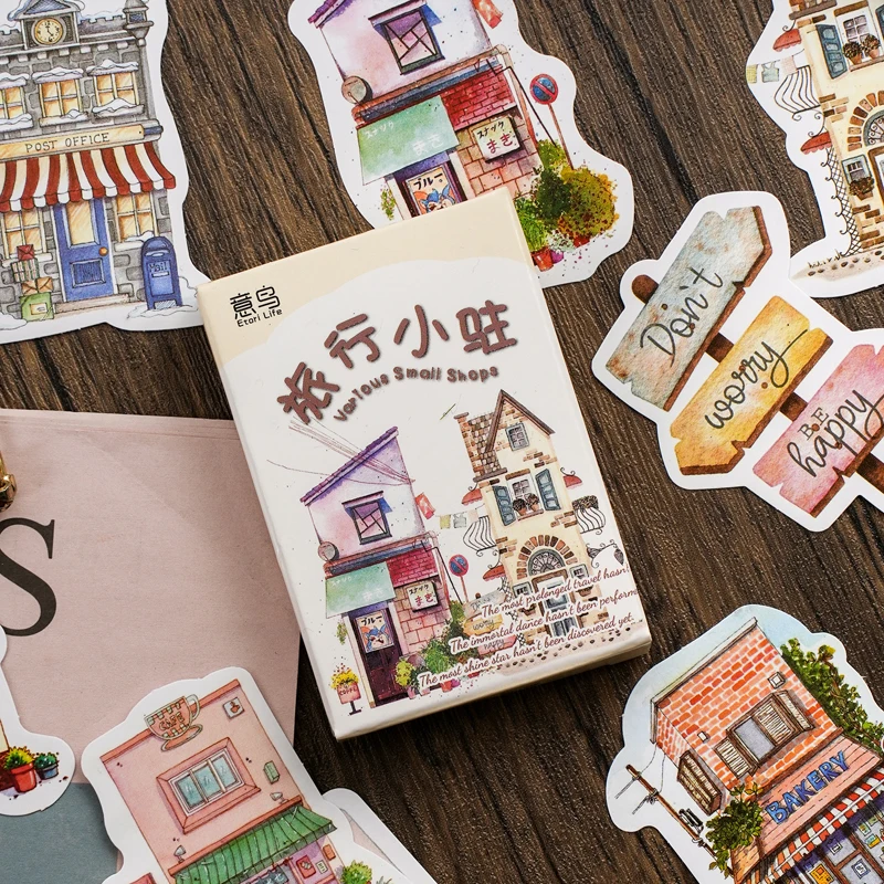 Etori Life 30 PCS Retro Japanese Architecture Student DIY Stationery Decoration Stickers Suitable for Diaries,Cups,Scrapbooks