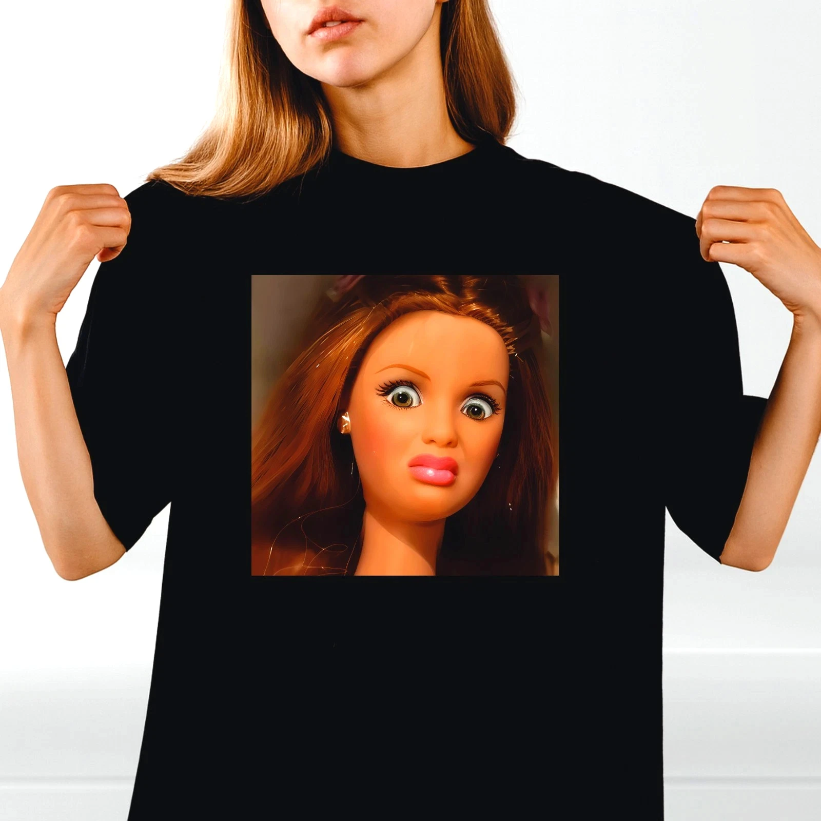 Women's  Creepy Doll Face Meme T-shirt Pure Cotton and Breathable Short Sleeve Streetwear Oversized Loose Casual