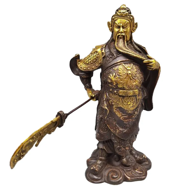 Bronze Brass Gilded Guan Gong Home Living Room Ornament Brass Purple Copper Color Guan Gong Display Craft