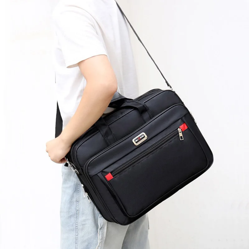 Men Business Nylon Briefcase Male 15.6 Inch Laptop Handbag Large Capacity Waterproof Shoulder Bag Crossbody Travel Tote XA774ZC